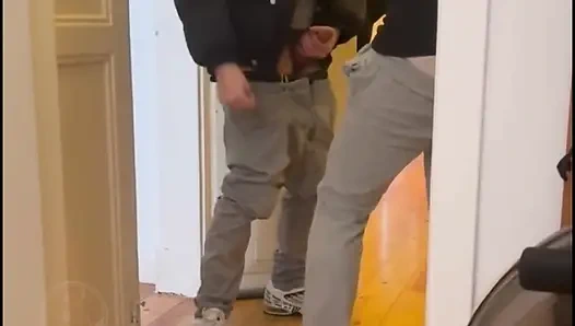 Desperate Boy Left Outside by His Flatmate Wets Himself and Then Gets His Revenge