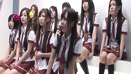 Japanese students get their hairy pussies satisfied and pumped in hot orgy