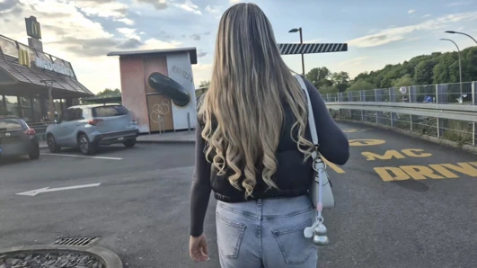Pick Up An Easy Girl In Front Of McDonalds Because She Wears A Sex Toy Outside