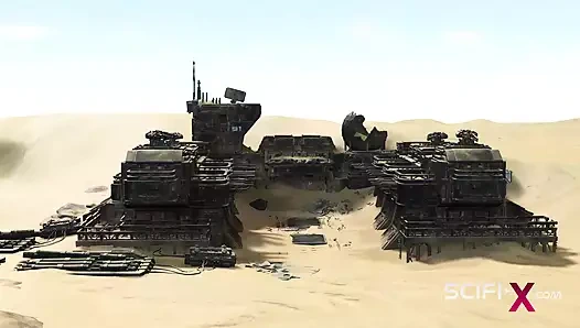 Cyberpunk Dreams. Süper ateşli kelepçeli sürtük kız bilim kurgu askeri tarafından sert sikiliyor