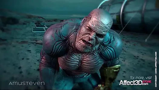 Bir büyük memeli güzellik ile süper kahraman 3d animasyon