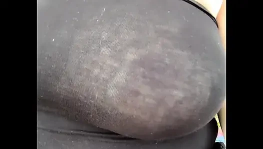 Stepmom in transparent dress without panties in public.