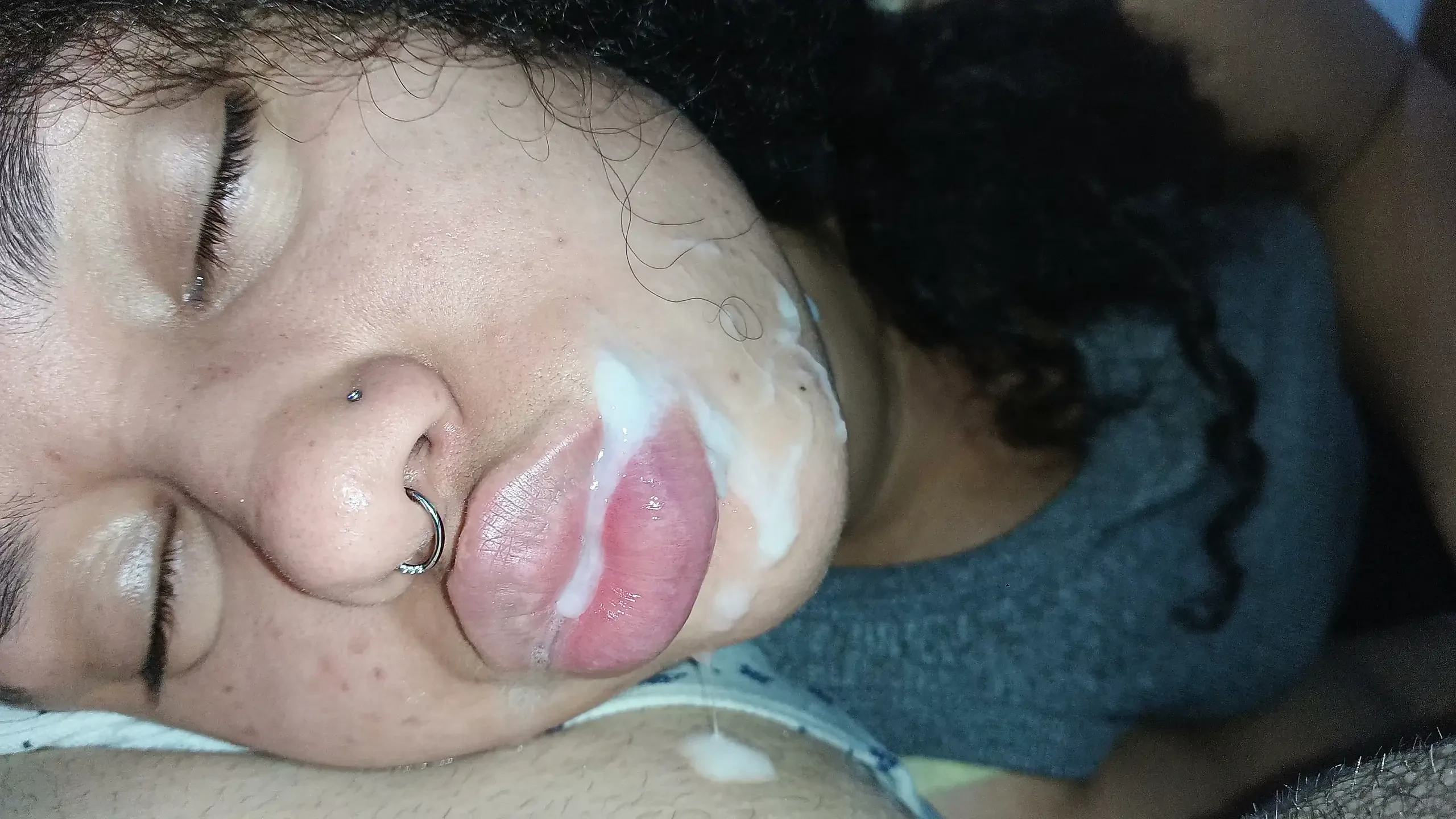 Creampie for a thirsty slut: she sucks him off, and the cuck unloads all his hot lust.