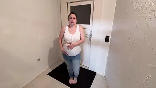 Pregnant stepmother pisses in her jeans and then gets it herself