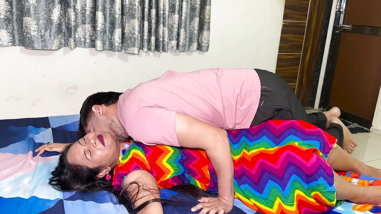 The girl lived in the living room with her boyfriend.