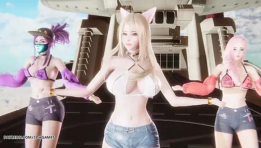 Mmd unis - meraklı ahri akali seraphine ateşli kpop dans league of legends sansürsüz hentai