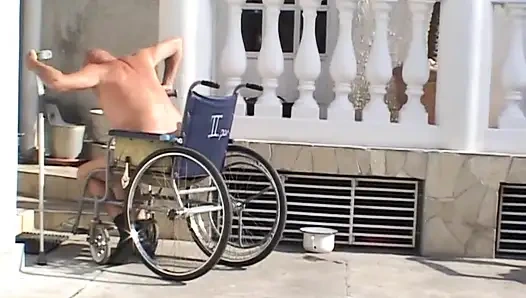 Old and young milf fucking in the garden