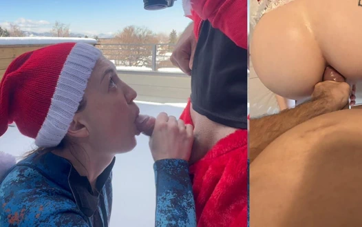 Noel Baba bana anal kremalı turta veriyor 8 inçlik büyük yarak karda gırtlağına kadar alıyor