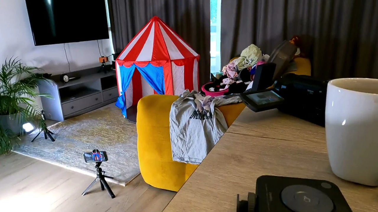 Hot brunette tight pussy petite babe has a circus tent in the middle of the house to play with dicks in it