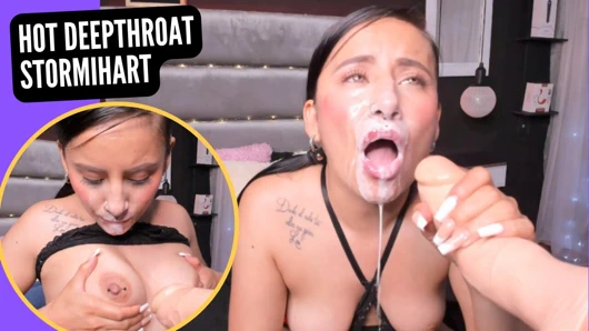 Kolombiyalı web kamerası modeli Stormihart büyük bir derin boğaz yapar ve sıcak bir yüz ile biter