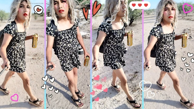 Sexy ladyboy legs and mini dress with sandals in hot public