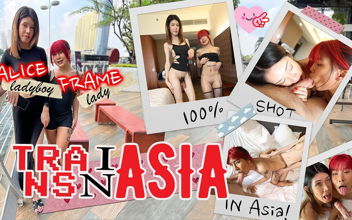 Minyon Asyalı tatlı kız ve büyük zenci yaraklı ladyboy ile azgın üçlü grup seks