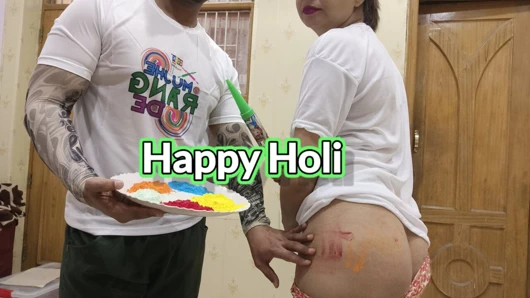 Holi özel: sara holi festivali sırasında anal seks yapıyor, amında ve götünde büyük bir yarağın tadını çıkarıyor - hornycouple149