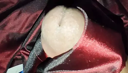 Yengenin bordo saten ipeksi takım elbiseli şalvar ile mastürbasyon (59)