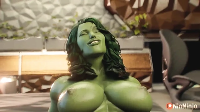 Kara dul kadın Hulk'un büyük yarağını yalıyor ve onunla sert sikiliyor