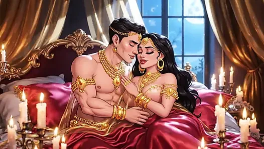 Erotik çizgi film çift - tutkulu öpüşme ve mum ışığında romantik ön sevişme
