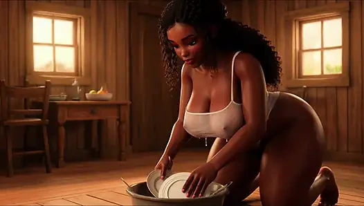 Muhteşem düzgün vücutlu siyah köylü kadının şehvetli doğal samimi günlük rutini huzurlu kırsal kırsal yaşam