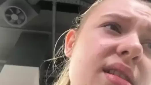 Creampie pussy. Squirting and fingering in public