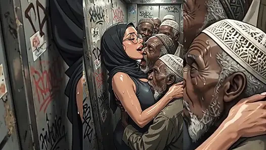 Tesettürlü Müslüman kızlar dar alanlarda çirkin piçler tarafından aşağılanmış ve grup seks yapıyor - tesettür dizisi bölüm 3