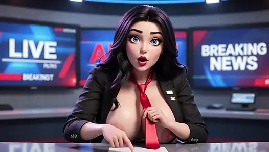 Çarpıcı çıplak kadın çapalar ve hava durumu kızı eğlenceli gündelik banyo molası zamanlarıyla stüdyoda canlı haberler veriyor