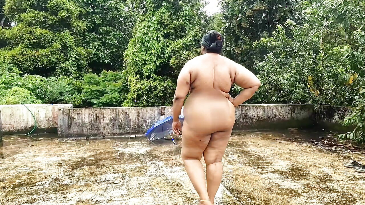 Big boobs and ass exposed on a rainy day in public, Beautiful chubby girls getting naked in rain outdoor.