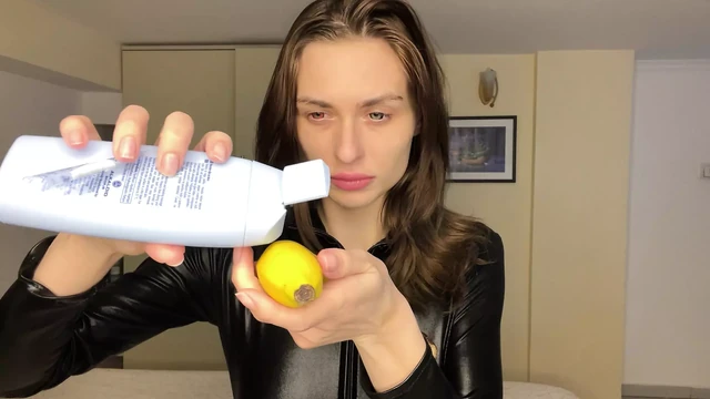 Latex Fetish Tease - Crushing Oiled Banana POV