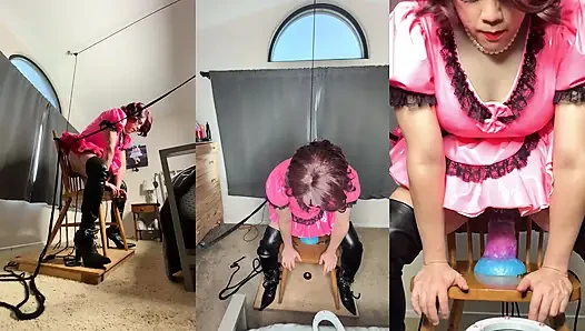 Kadın kılıklı şeker büyük dildolarla kendini esaret altında