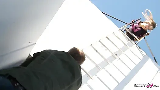 Blonde Skinny Teen Nicole Secretly Fucked on the Roof by Her Step Brother