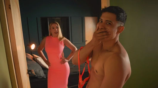 Stepson sniffs his busty stepmother's panties and gets caught. He ends up fulfilling his fantasy.