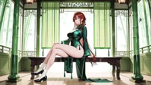 Kızıl saçlı ve zümrüt qipao! Doğu avlusunda tembel baştan çıkarma.
