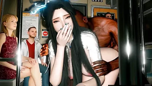 3d - büyük memeli Asyalı köle otobüste çok sert sikiliyor