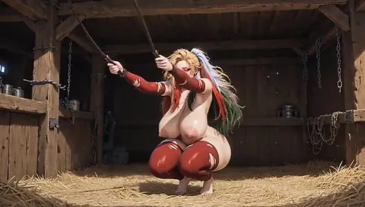 Mature Cowgirl Self Tease - Leather Whip Ass & Breast Play in Stable