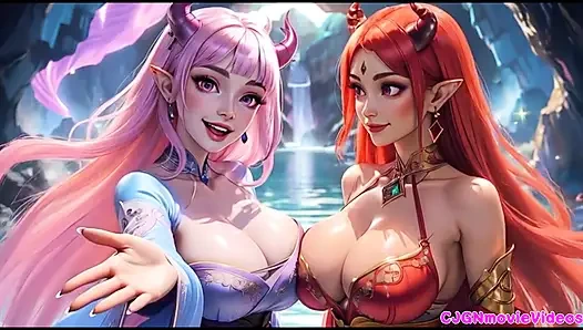 Lezbiyenler birlikte öpüşüyor, ai animasyonu