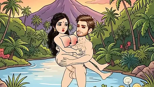 Man fucks woman with big cock in the forest, woman is very happy.