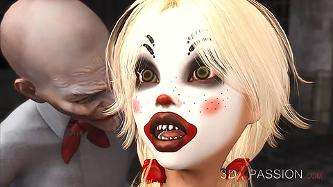 Joker bir palyaço maskesinde sevimli seksi bir sarışın kaba vurur