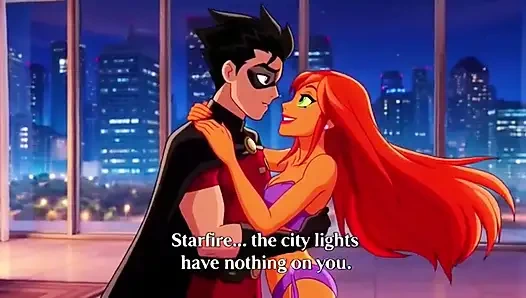 STARFIRE VE ROBIN BUHARLı ÇATı KATı ROMANTIZMI - ateşli 3 boyutlu anime çift