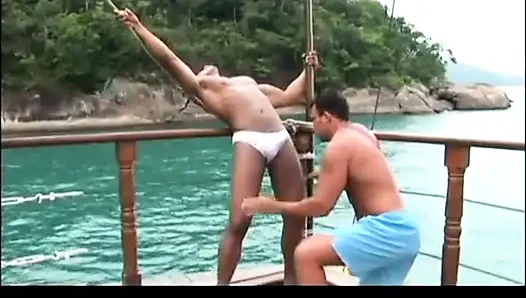 Beautiful guys on the ship's deck