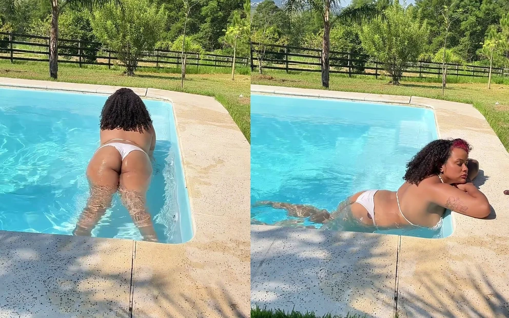 Чернокожая толстушка пердит, как сумасшедшая в бассейне