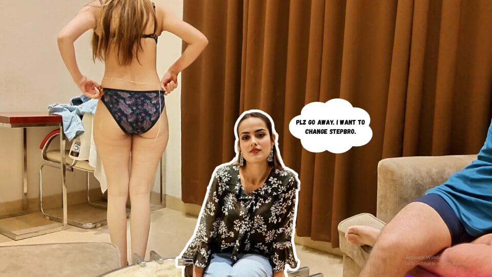 Desi Indian Stepsis Changing Dress Infront of Her Stepbrother. in Hindi
