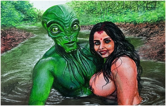 Erotik sanat veya seksi Hintli desi yengenin dünya dışı bir uzaylıya aşık olması