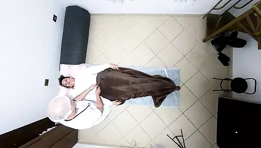 The gynecologist examined the sick patient's ass and pussy and, as a treatment, he came in her ass.