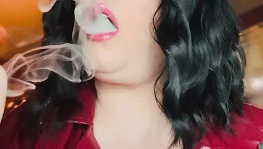 Tina Snua Loves To Smoke In Her Leather Jacket - Smoker Dangles OMI Snap Inhales