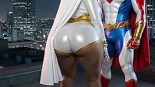 Minyon süper kahraman büyük götünü gösteriyor ve twerk yapıyor