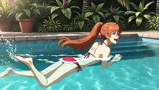 Yapay zekalı kız havuzda şehvetli bir şekilde - studio ghibli style