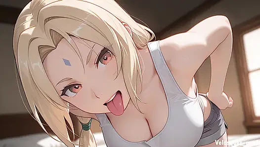 Cunade mostohaanyja véletlenül meglátta mostohafia hatalmas péniszét, és nem tudott ellenállni. Tsunade hentai cosplay