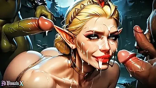 Elf Queen'in diplomatik görevi büyük ork grup seksle bitiyor (4k ai oluşturuldu)