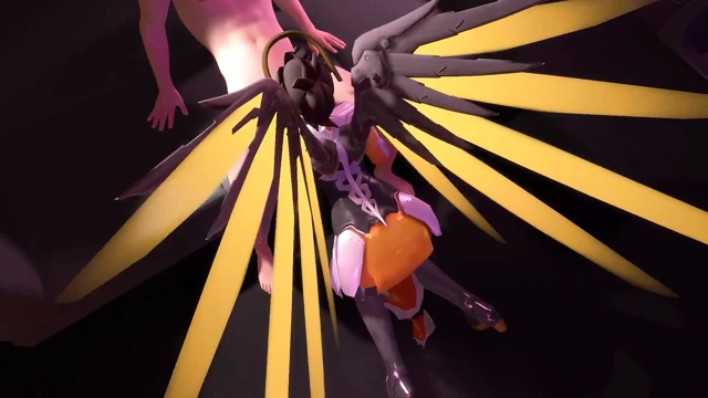 Mercy bakış açısı overwatch parodisi içinde dizlerinin üzerinde yarak emiyor