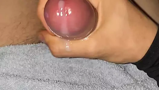 Köpek yavrusu yarağıyla oynuyor ve kendi üzerine boşalıyor