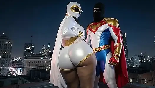 Minyon süper kahraman büyük götünü gösteriyor ve twerk yapıyor