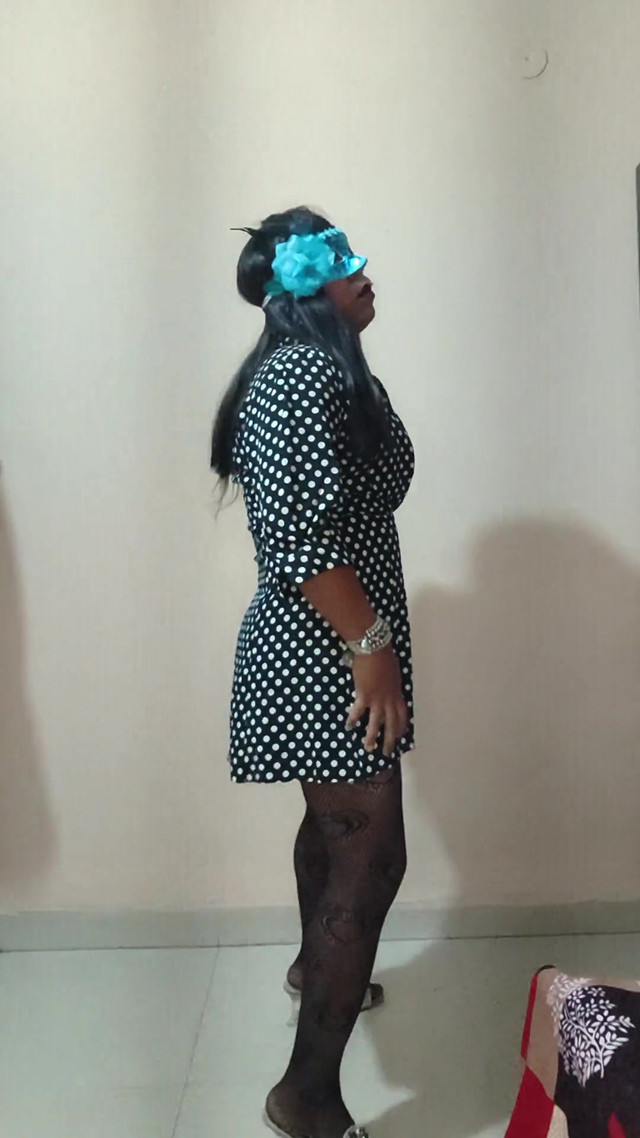 Crossdresser in Polka Dot Skirt